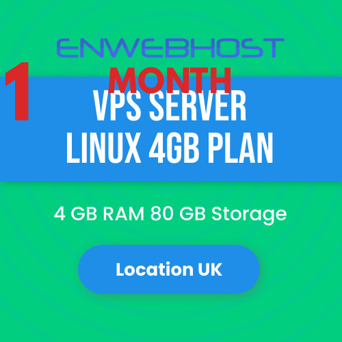 VPS Server Linux 4GB RAM 80 GB Storage Location UK – 1 Month