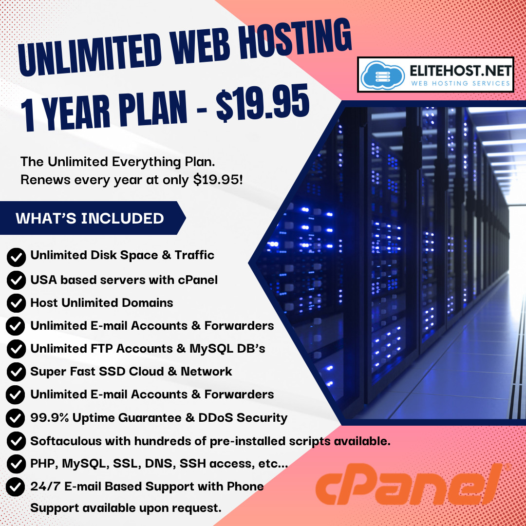 Unlimited Web Hosting – 1 Year Plan – cPanel – USA based servers!