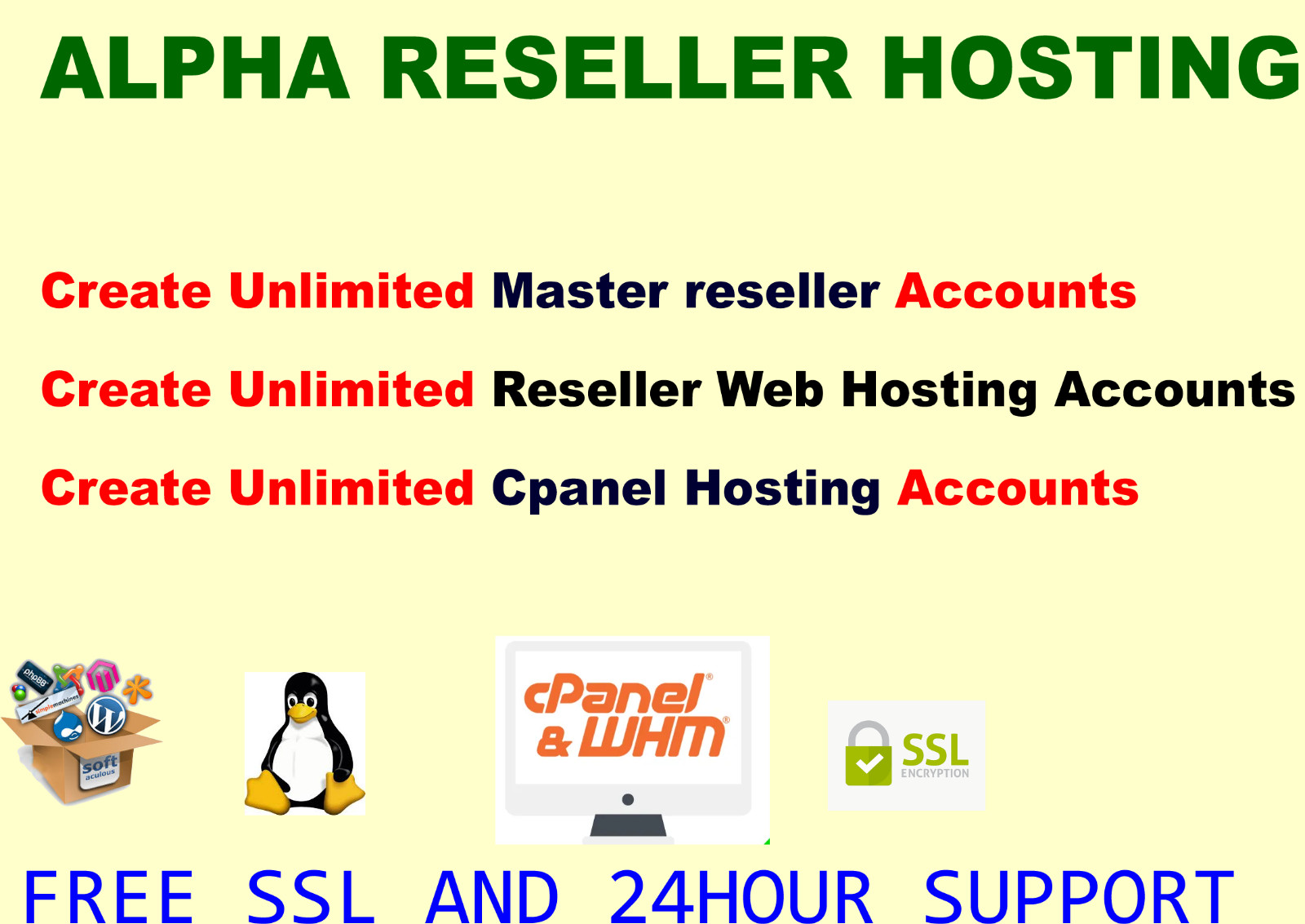 1 YEAR ALPHA Reseller Web hosting $15.99 Create Unlimited accounts WHM/CPANEL