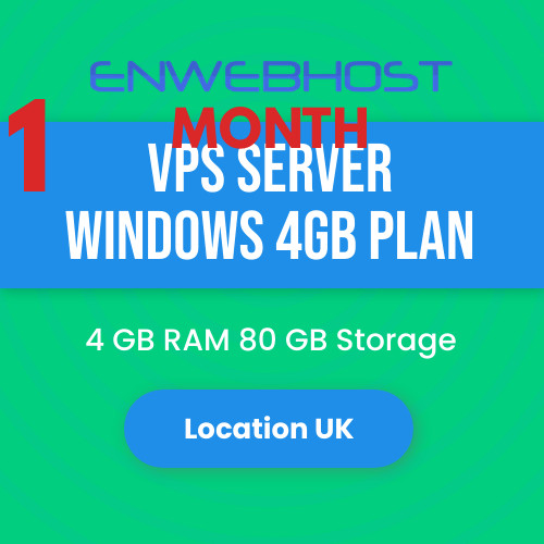VPS Server Windows 4GB RAM Unmetered Transfer Location UK – 1 Month