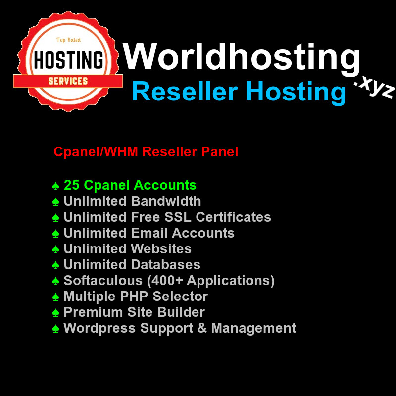 Cpanel/WHM Resellert Webhosting 25 Cpanel Accounts Price Is Per Month