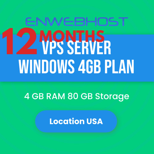 VPS Server Windows 4GB RAM Unmetered Transfer Location US – 12 Months