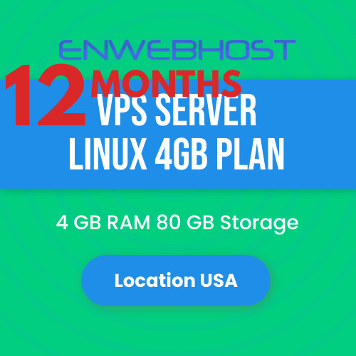 VPS Server Linux 4GB RAM 80 GB Storage Location US – 12 Months