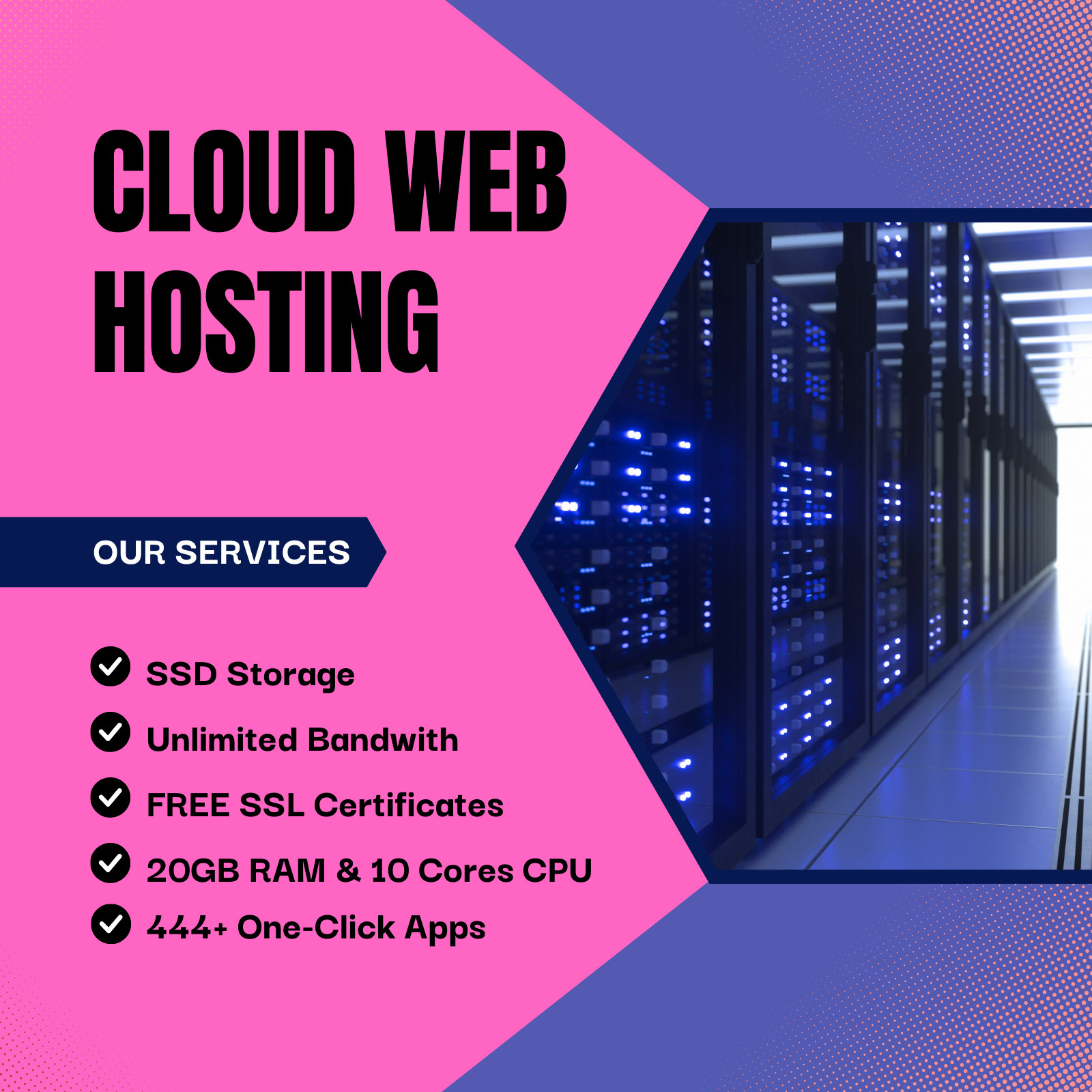 Cloud Web Hosting with 20GB RAM, 10 Cores, SSD Disk and Unlimited Bandwidth