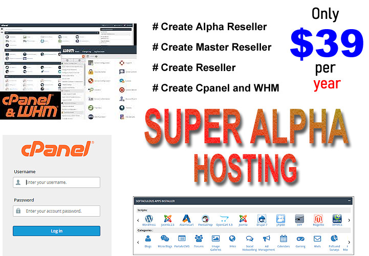 1 Year SUPER ALPHA HOSTING, $39 per year hosting UNLIMITED Cpanel & WHM Free SSL