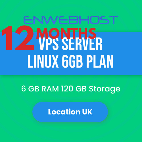 VPS Server Linux 6GB RAM 120 GB Storage Location UK – 12 Months