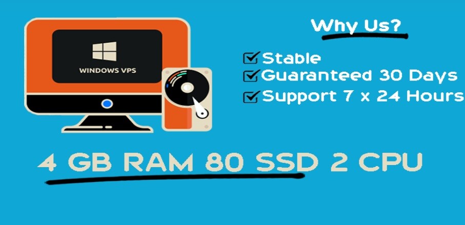 Stable Windows RDP VPS 3.5 GB RAM 2vCPUs Guaranteed 30 days